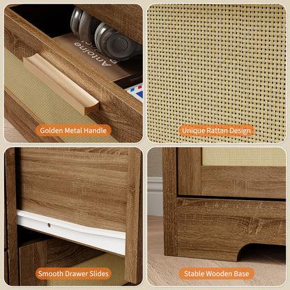 GarveeLife 10 Drawer Dresser for Bedroom, 59 in Farmhouse Rattan Dressers & Chests of Drawers, Wooden Storage Organizer with Anti-Tipping Device for Living Room, Hallway, Entryway, Natural