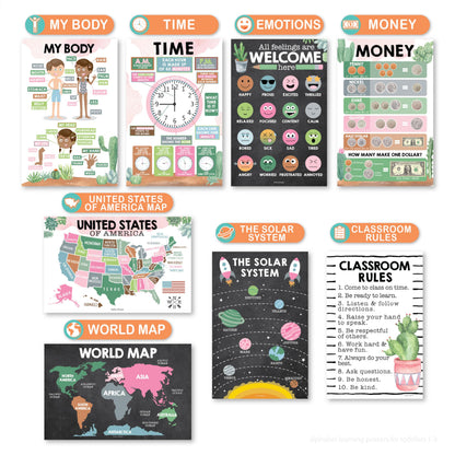 Hadley Designs 16 Educational Posters for Classroom Must Haves - Laminated Pre-K Posters for Toddler Homeschool Essentials, Toddler & Preschool Learning Activities, Kindergarten Classroom Decor