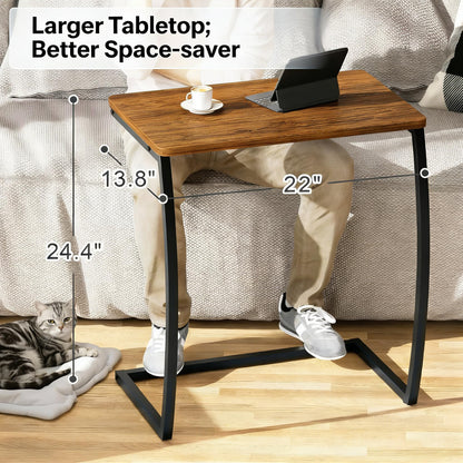 SRIWATANA Side Table, End Table, Vintage C-Shaped Couch Table for Sofa Laptop Coffee Snack, Walnut