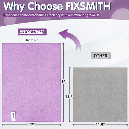 FIXSMITH Purple Microfiber Cleaning Cloth -Pack of 8, Highly Absorbent Cleaning