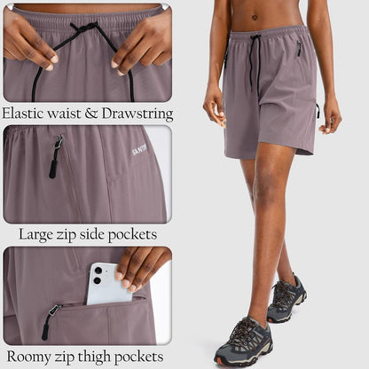SANTINY Women's 5''/ 7''/9'' Hiking Cargo Shorts Quick Dry Lightweight Summer Shorts for Women Athletic Golf Zipper Pockets(Dusty Purple_S)