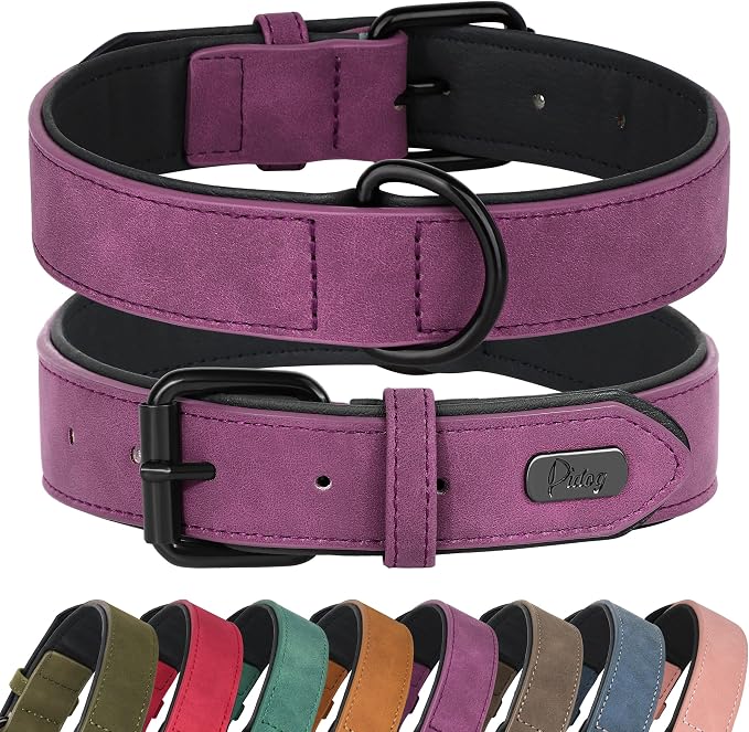 Didog Soft Padded PU Leather Dog Collar, Breathable and Adjustable Dog Collar for Large Dogs, Comfortable for Daily Walk, Purple, XL Fit Neck 18-22"(45-71 lbs)