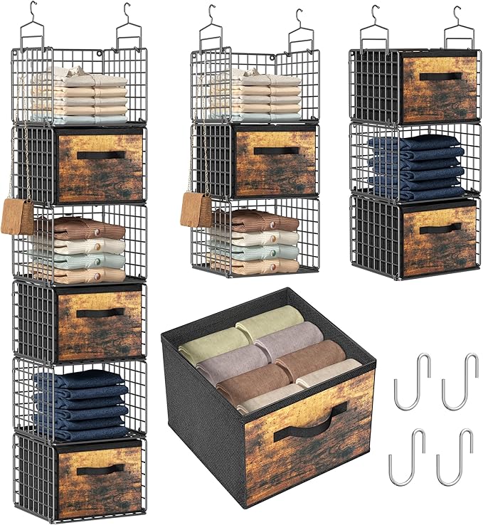 Closet Hanging Organizer with Drawers, 6 Tier Metal Closet Organizers and