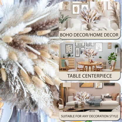 150PCS Natural Pampas Grass Bouquet | Boho Dried Floral Arrangement Centerpiece for Table, Wedding, Rustic Decor (150PCS)