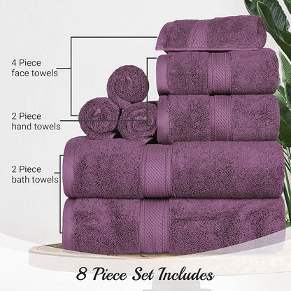 SUPERIOR Egyptian Cotton Pile 8 Piece Towel Set, Includes 2 Bath, 2 Hand