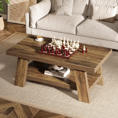 Tribesigns Farmhouse Coffee Tables for Living Room, 47.24" Rectangle Coffee Tables with Storage Shelves, Rustic Wooden Center Table for Apartment, Home Office (Rustic Brown)
