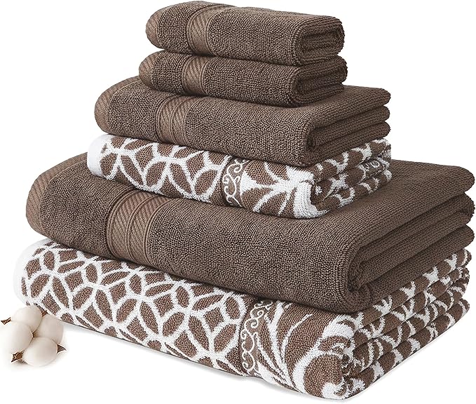 Modern Threads Trefoil Filigree 6-Piece 100% Cotton Towel Set – Reversible Yarn