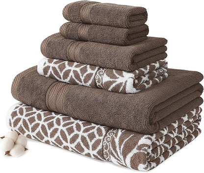 Modern Threads Trefoil Filigree 6-Piece 100% Cotton Towel Set – Reversible Yarn