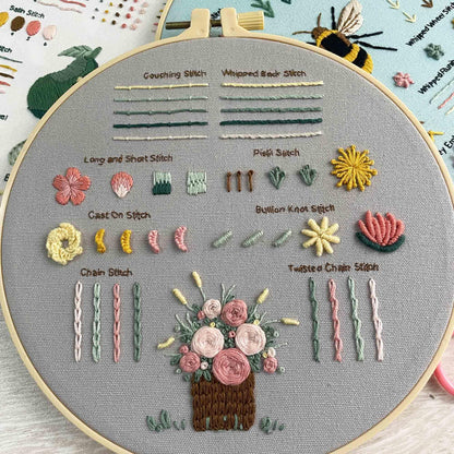 Myfelicity 3 Embroidery kit for Beginners, Beginner Embroidery Kit for Adults. Starter Kits to Learn 28 Different Stitches, Including Fabric with Prints, Threads, Needles, Hoop and Video tutorials…