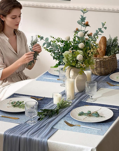 Leetaltree Gradient Blue Woven Placemats Set of 12 - Heat Resistant Non-Slip Place mats for Dining Table, Washable Durable PVC Vinyl Woven Table Mats(Gradient Blue, 12)