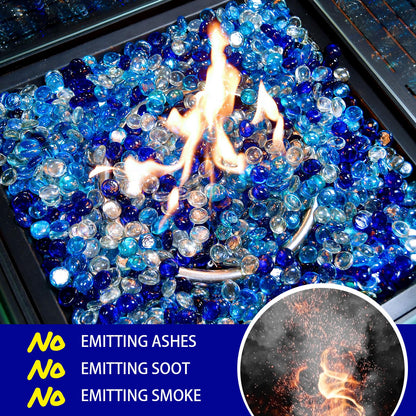 RUOJAS 10 Pounds Mixed-Color Fire Glass Beads 3/4 Inch Firepit Gems for Fire Pit Table, Fireplaces, Fire Bowl, Garden Landscaping & DIY Crafts (Cobalt Blue, Oceanic Blue, Crystal Clear)