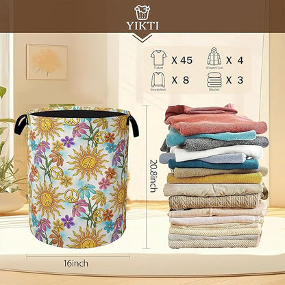 Collapsible Laundry Basket, Vintage Peace Symbol Dirty Clothes Hamper, Hippie
