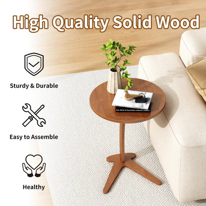 FIDOOM C Shaped End Table, Small Round Side Table for Couch, Slide Under Sofa Tray Desk for Living Room Bedroom, Solid Wood TV Tray Table for Narrow Space (15” Chestnut)