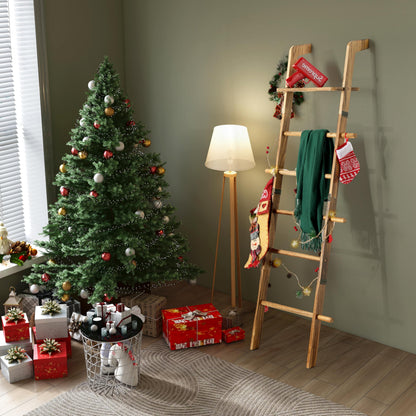 ZUNTO Blanket Ladder with Top Shelf for The Living Room - 67in Decorative Wooden Blanket Holder, 5 Tier with Side Hooks for Hanging - Rustic Farmhouse Towel Throw Ladder Rack for Organize and Display
