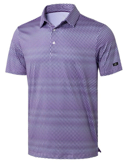 Obla Mens Golf Polo Shirts Short Sleeve Dry Fit Performance Moisture Wicking Casual Print Collared Golf Shirts for Men(Purple Square_XXXL)