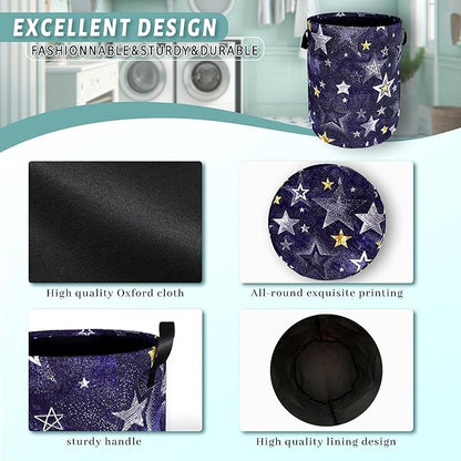 Stars Print Blue Jean Design Laundry Basket Foldable Funny Laundry Hamper