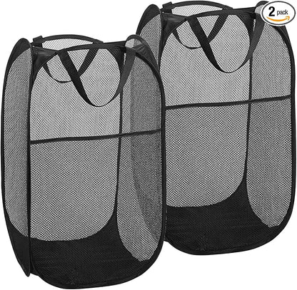 2 Pack Popup Laundry Hamper, Foldable Mesh Laundry Basket