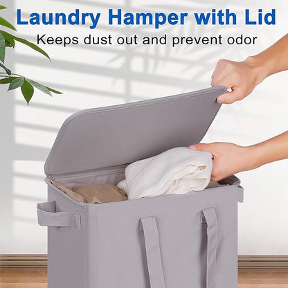 Slim Laundry Hamper with Lid and Wheels, Small Rolling Laundry Basket with
