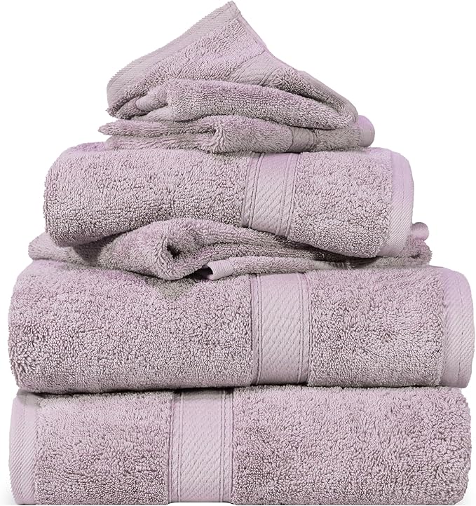 SUPERIOR Egyptian Cotton Pile 6 Piece Towel Set, Includes 2 Bath, 2 Hand