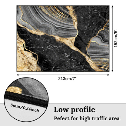 Black and Gold Area Rug 5x7 ft for Living Room Abstract Marble Large Non Slip Washable Rugs Ultra-Soft Low Pile Indoor Floor Mat Carpet for Bedrooms Playroom Office Kitchen (Black Gold, 5'x7')