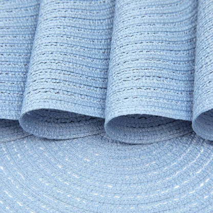 SHACOS Round Braided Placemats Set of 4 Washable 15 inch Round Non Slip Table Place Mats for Dining Tables (Light Blue, 4)