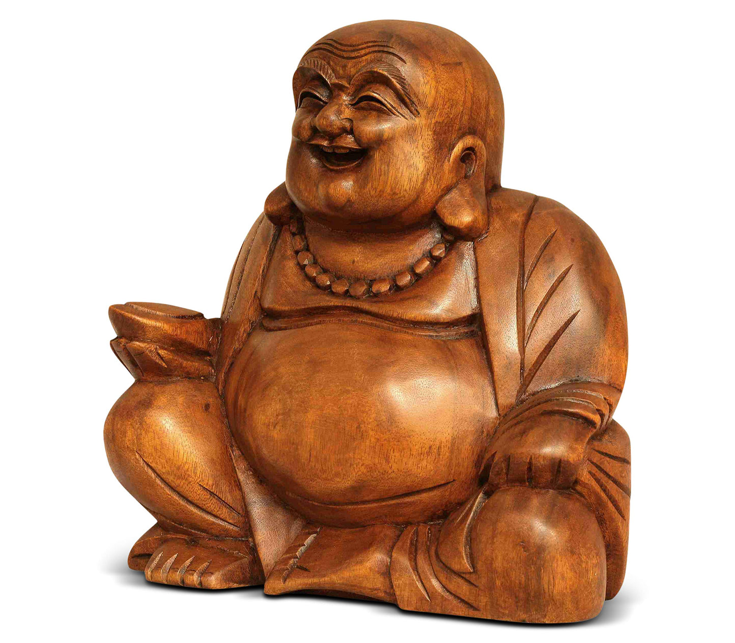 G6 Collection 8" Wooden Laughing Happy Buddha Statue Hand Carved Smiling Sitting Sculpture Handmade Figurine Decorative Home Decor Accent Rustic Handcrafted Art Decoration Happy Buddha (Small)