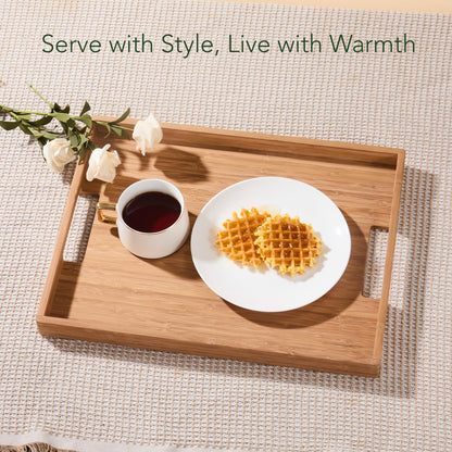 DETOR Bamboo Serving Tray 17" x 13", Non-Slip Ottoman Tray with Light Walnut Finish, Decorative Coffee Table Tray for Food, Drinks & Home Décor