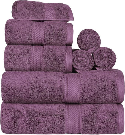 SUPERIOR Egyptian Cotton Pile 8 Piece Towel Set, Includes 2 Bath, 2 Hand