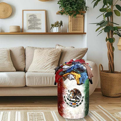 Vintage Mexican Flag Laundry Basket Oxford Cloth Foldable Mexico Laundry Hamper