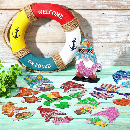 Menkxi 24 Pcs Magnetic Diamond Painting Gnome Diamond Art Interchangeable Stand Decor DIY Holiday Seasonal Tiered Tray Decoration with Magnet Pieces Detachable for Office Home Summer Decorations
