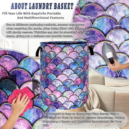 Colorful Mermaid Scales Laundry Basket Foldable Oxford Cloth Beautiful Fish