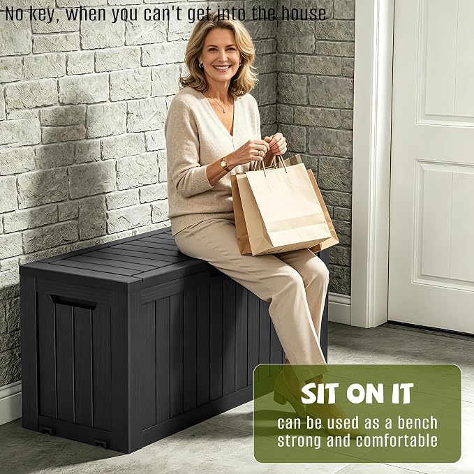 90 Gallon Outdoor Package Delivery Box with Lockable, Waterproof & Weatherproof Secure Parcel Drop Box for Porch, Resin Outside Storage Boxes Black