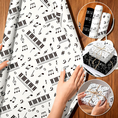 12 Sheets Music Notes Wrapping Paper Black White Pattern Gift Wrap Paper Music Themed Birthday Wrapping DIY Crafts Papers Party Favors Supplies