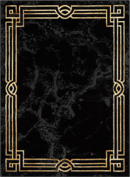 Well Woven Lezlee Abstract Modern 7'10" x 9'10" Area Rug Black Gold Marble Border - for Living Room, Dining Room, Bedroom