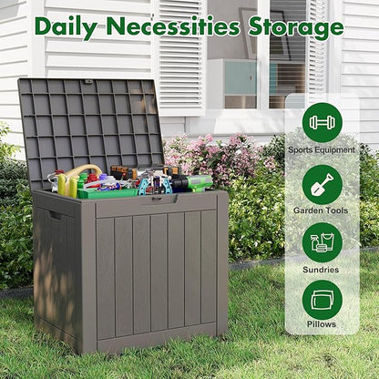 Outdoor Storage Box, Resin Deck Boxes Indoor and outdoor, Waterproof Storage Box Lockable Lid (Grey,31 Gallon)