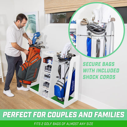 GoSports Premium Wooden Golf Bag Organizer and Storage Rack - Choose Your Style