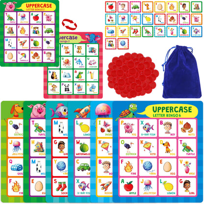 SpriteGru Alphabet Bingo Game, Uppercase/Lowercase/First Words Bingo Educational ABC Letter Learning Board Game for Kindergarten and Preschool Kids Aged 4+, Perfect for Classroom & At Home