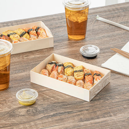 Restaurantware Wooden Bento Boxes 100 Pack of 7.9" x 4.8" Foldable Wooden Take Out Containers Sustainable Freezer-Safe Japanese Style Rectangular Lunch Boxes for Office, Camping, Sushi, Potluck