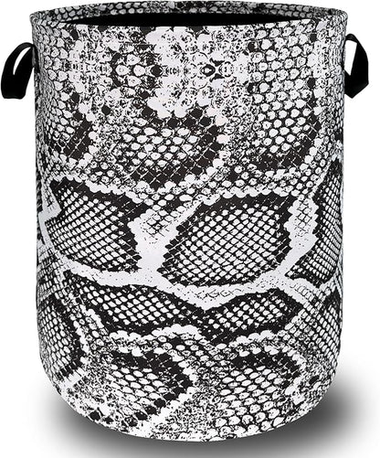 Grey White Snake Texture Laundry Hamper Snake Colorful Laundry Basket