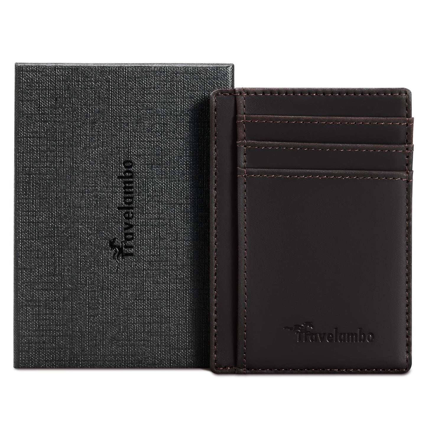 Travelambo Slim Wallet Front Pocket Minimalist Leather RFID Blocking Medium Size