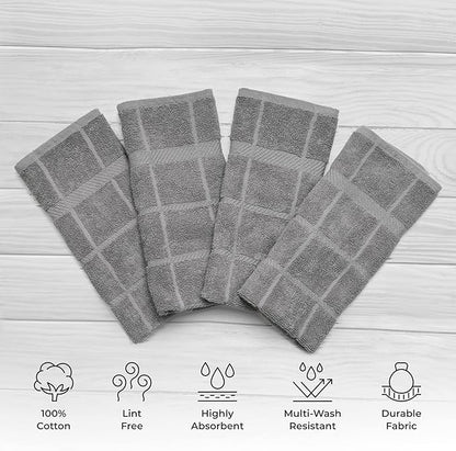 100% Cotton Terry Dish Towels, 4 Pack Plain, 16 x26 Inches, Super Soft and