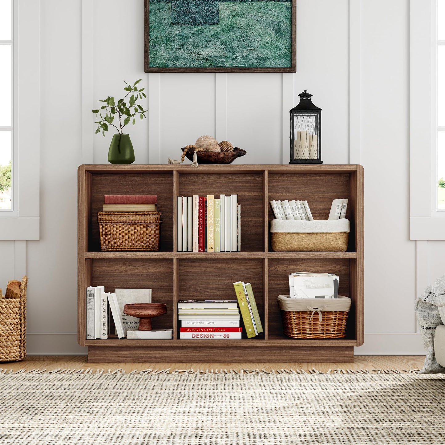 ChooChoo 6 Cube Storage Organizer, Wooden Bookcase with Storage, Cube Storage Bookshelf for Bedroom and Home Office, Brown Walnut