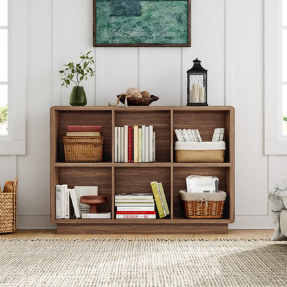 ChooChoo 6 Cube Storage Organizer, Wooden Bookcase with Storage, Cube Storage Bookshelf for Bedroom and Home Office, Brown Walnut