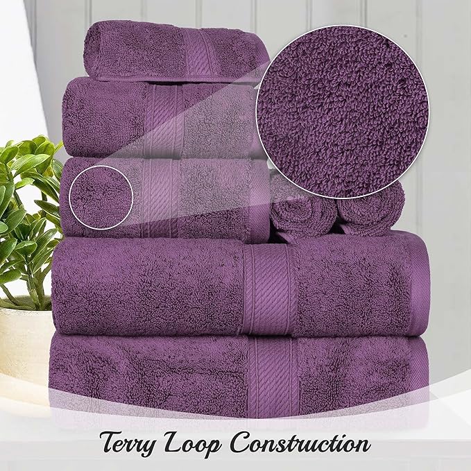 SUPERIOR Egyptian Cotton Pile 8 Piece Towel Set, Includes 2 Bath, 2 Hand