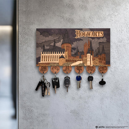 ZE WOOD Hogwarts Magnetic Key Holder - Harry Potter 3D Key Holder with Magnetic Keychains - Unique Collectible Wooden, Home Decor for Harry Potter Fans (Night Edition, M, 3 Keychains)