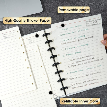 Yoment Discbound Notebook Customizable Spiral Journal Refillable 5 Subject Notebook with Removable Pages 120 Wide Ruled Disc Planner with 6 Binder Dividers & 16 Tabs for Work Meeting School