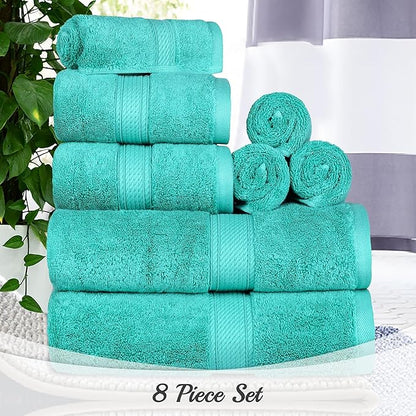 SUPERIOR Egyptian Cotton Pile 8 Piece Towel Set, Includes 2 Bath, 2 Hand
