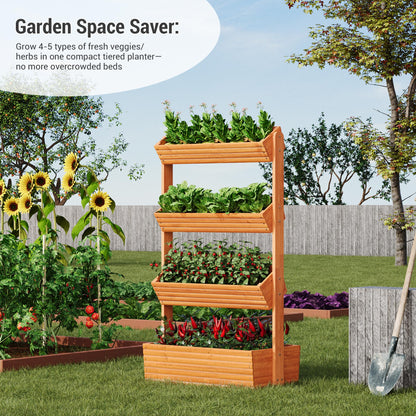 RHINEINMIST Vertical Wooden Raised Garden Bed Planters Wood Planter Kit Plant Stand Flower Rack Planter Box Gardening for Plants Herbs Flowers Vegetables Outdoor Indoor Freestanding (Orange 4-Tier)