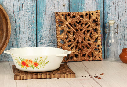 Wooden Set of 2 Mandala Design Trivet for Hot Dishes Plates & Pots Holder Hot Pad for Kitchen & Dining Table Décor Cookware Heat Resistant Rustic Decorative Carvings 8 Inches (Design1)