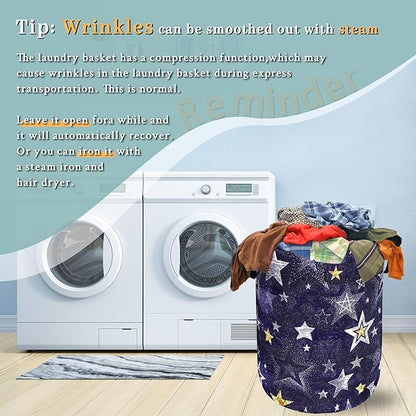 Stars Print Blue Jean Design Laundry Basket Foldable Funny Laundry Hamper